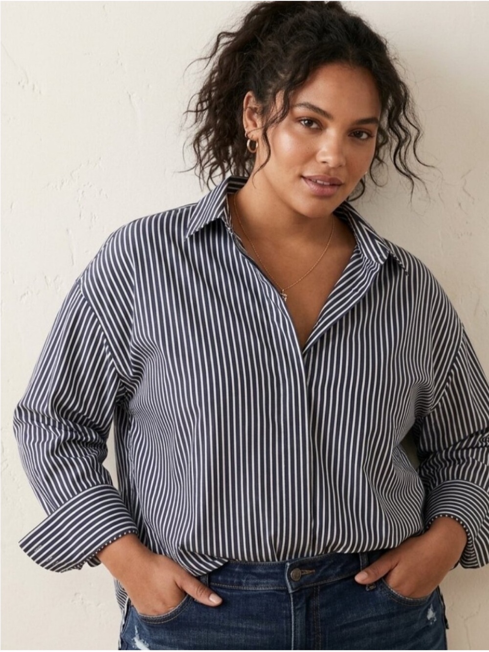 Ralph Lauren Navy and White Vertical Stripe Button-Down Shirt Preppy